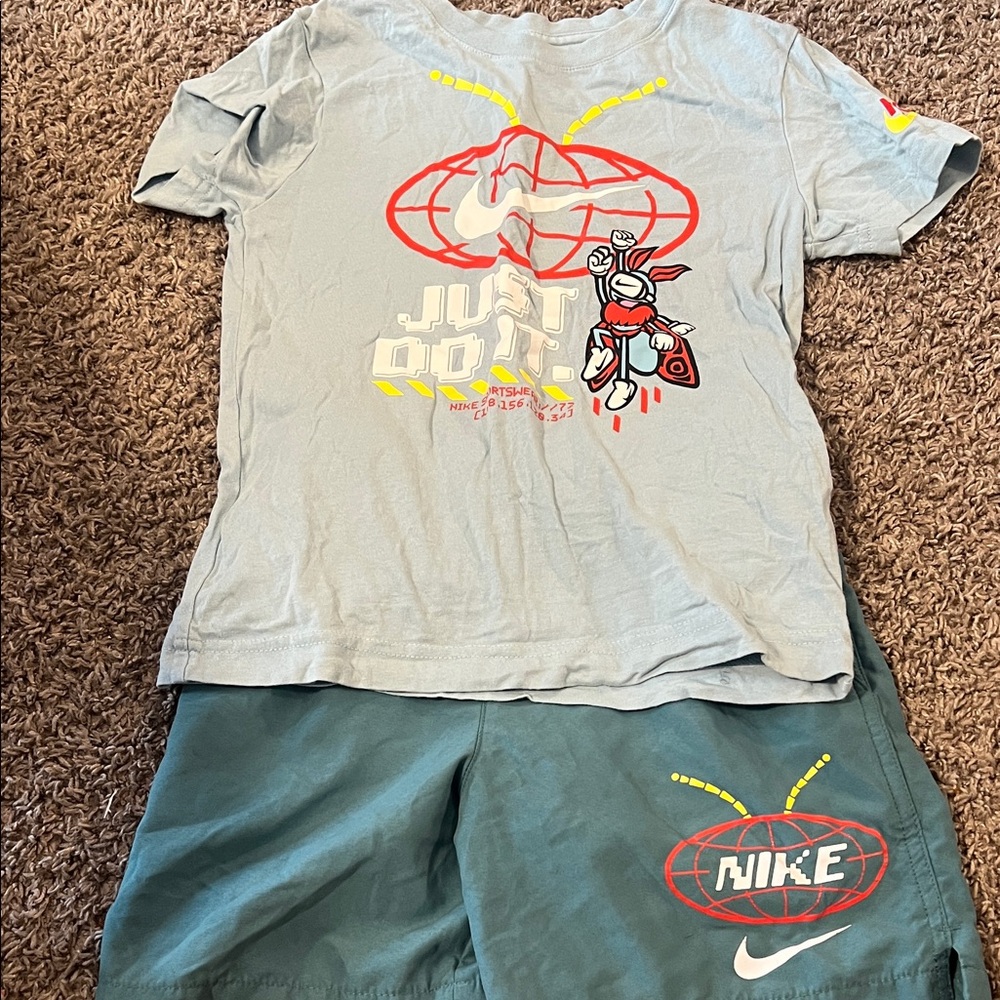 Nike Kids Light Blue Graphic Tee and Shorts Set